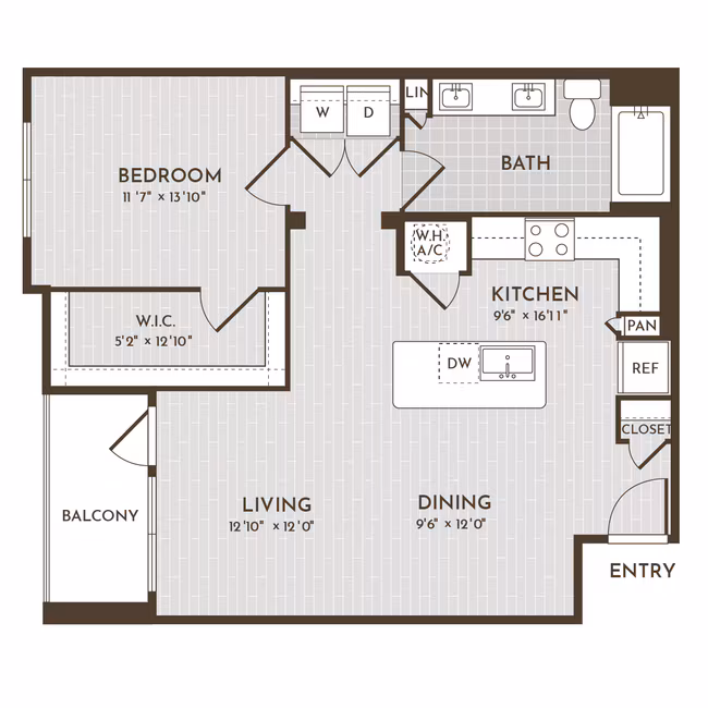 1BR 1BA (874 SF) 10204 floor plan